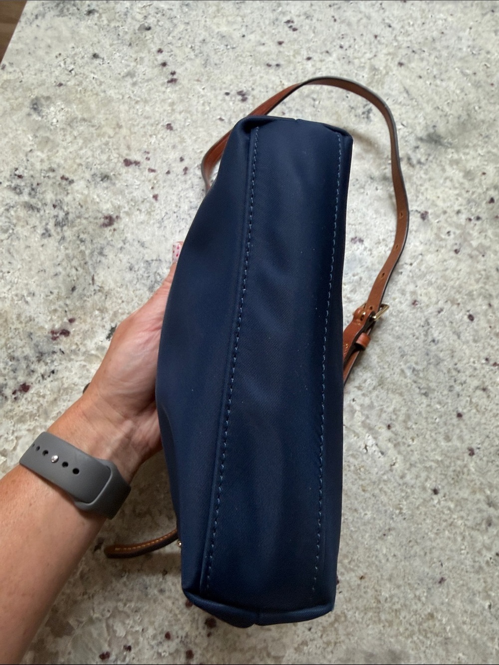 Dooney & Bourke Wayfarer Navy Nylon Domed Shoulder Bag Leather Strap - Picture 10 of 13